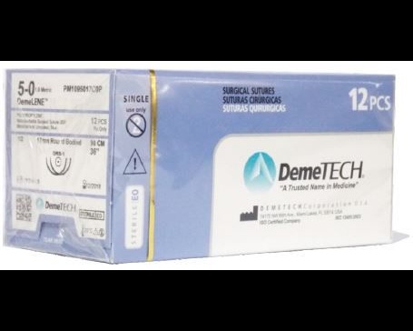 Demelene (polypropilene) 5-0 Rb-1 Doble Aguja 1/2 Curva Redonda 17mm, Hebra 90cm Demetech